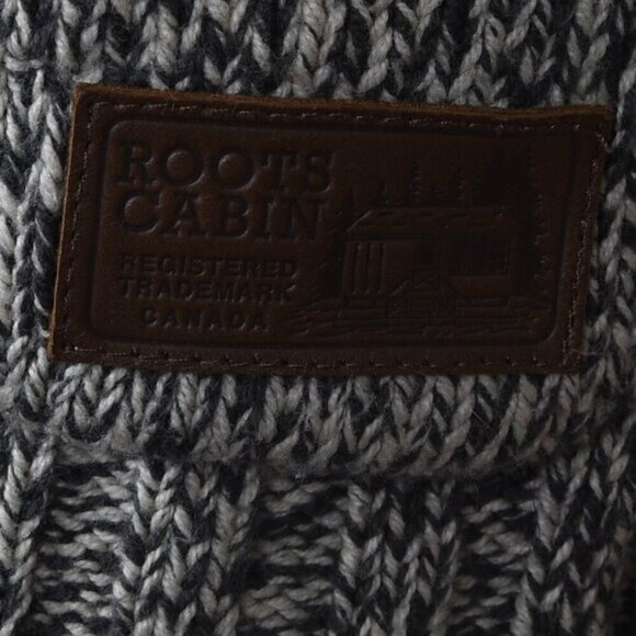 Roots Cabin Canada Cardigan Sweater Gray/White Shawl Collar Size Medium - Picture 7 of 12